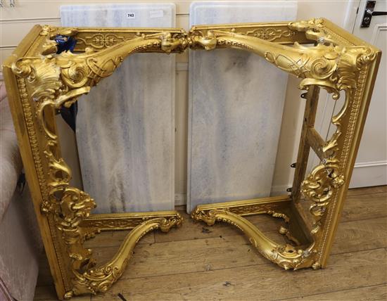 A pair gilt marble top console tables, W.106cm
